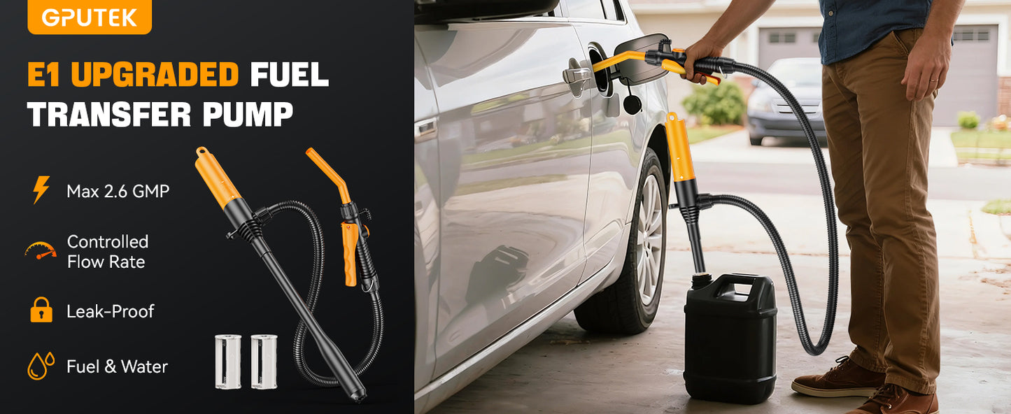 E1 Professional Fuel Transfer Pump | 2.6 GPM Battery-Powered Siphon System