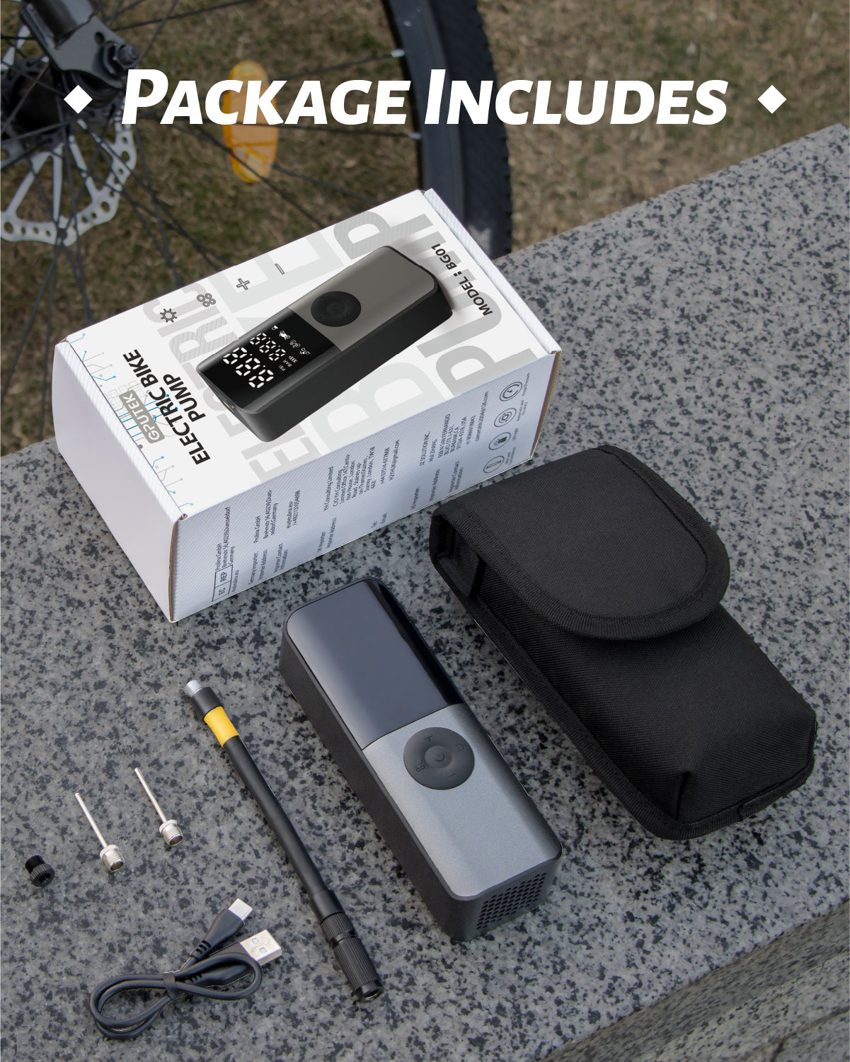 GPUTEK BG01 Bike Electric Air Pump: 150Psi Portable Bicycle Tire Pump with Digital Pressure Gauge for Road Bike, Mountain Bike, E-Bike, Motorcycle with Presta, Schrader, Dunlop Valve Accessories