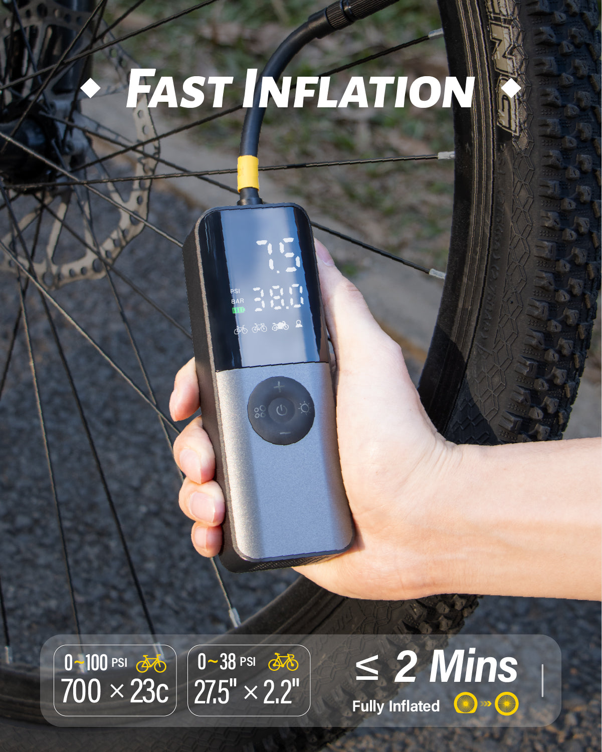 GPUTEK BG01 Bike Electric Air Pump: 150Psi Portable Bicycle Tire Pump with Digital Pressure Gauge for Road Bike, Mountain Bike, E-Bike, Motorcycle with Presta, Schrader, Dunlop Valve Accessories