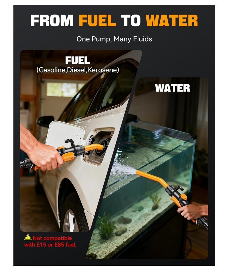 E1 Professional Fuel Transfer Pump | 2.6 GPM Battery-Powered Siphon System