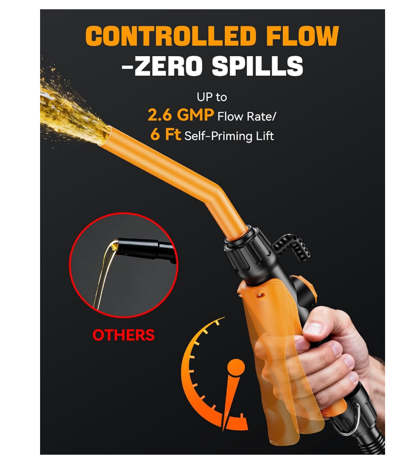 E1 Professional Fuel Transfer Pump | 2.6 GPM Battery-Powered Siphon System