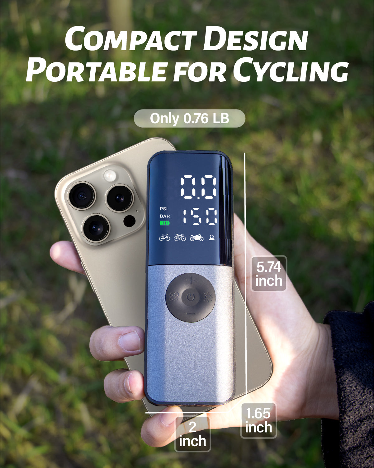 GPUTEK BG01 Bike Electric Air Pump: 150Psi Portable Bicycle Tire Pump with Digital Pressure Gauge for Road Bike, Mountain Bike, E-Bike, Motorcycle with Presta, Schrader, Dunlop Valve Accessories