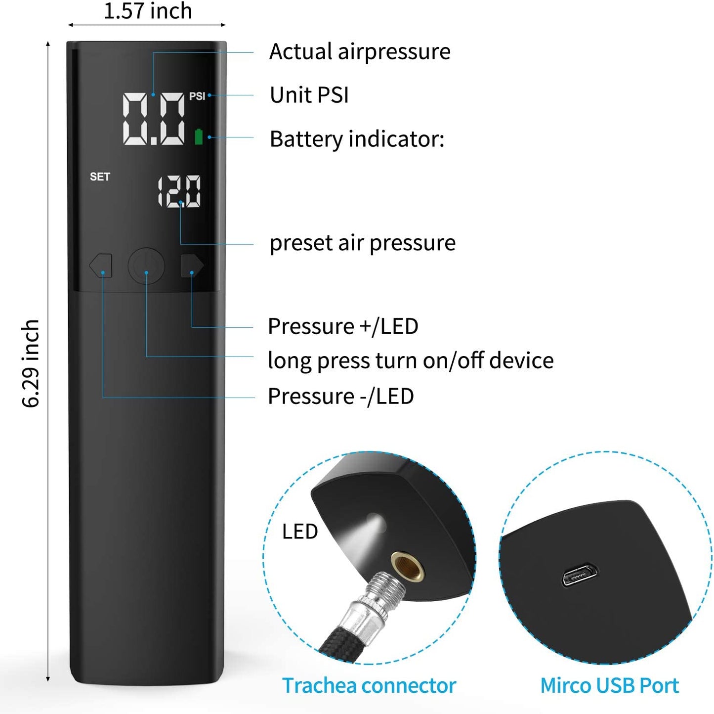 Pumteck AP1-P Electric Ball Pump, Smart Air Pump Portable Fast Ball Inflation with Precise Pressure Gauge and Digital LCD Display for Football Basketball Volleyball Football (2 Pin and 1 Spout)