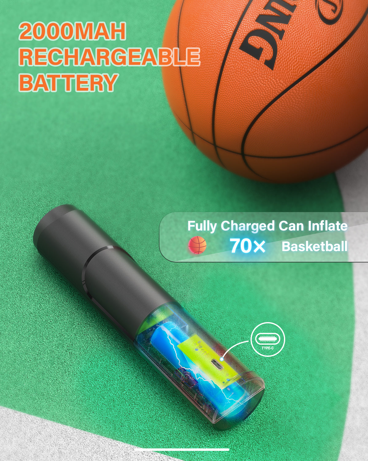 Pumteck AP1-L Electric Air Ball Pump: Portable Fast Inflation Pump with LED Light for All Sports Balls Basketball Soccer Football Volleyball Exercise Accessories with 2 Needles and Storage Bag
