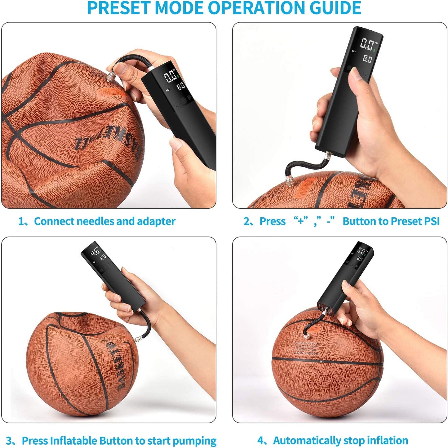 Pumteck AP1-P Electric Ball Pump, Smart Air Pump Portable Fast Ball Inflation with Precise Pressure Gauge and Digital LCD Display for Football Basketball Volleyball Football (2 Pin and 1 Spout)