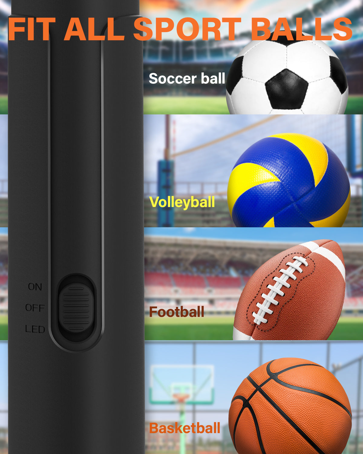 Pumteck AP1-L Electric Air Ball Pump: Portable Fast Inflation Pump with LED Light for All Sports Balls Basketball Soccer Football Volleyball Exercise Accessories with 2 Needles and Storage Bag