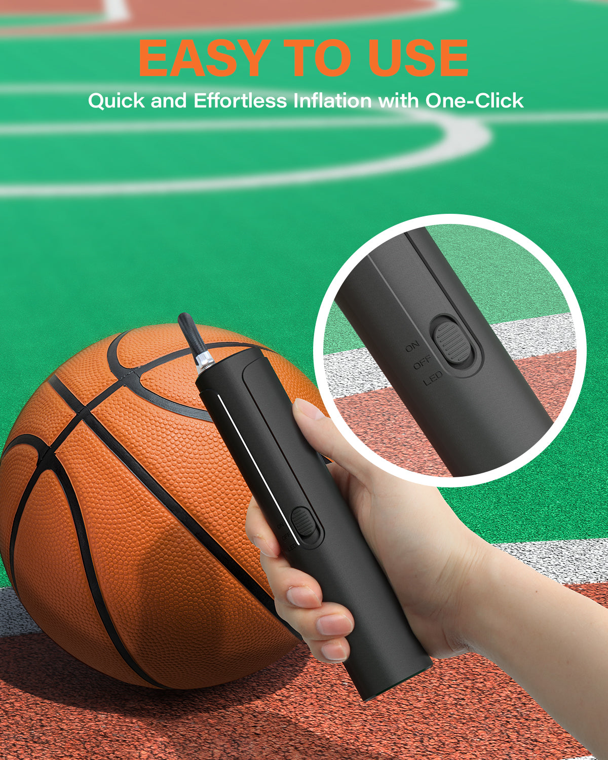 Pumteck AP1-L Electric Air Ball Pump: Portable Fast Inflation Pump with LED Light for All Sports Balls Basketball Soccer Football Volleyball Exercise Accessories with 2 Needles and Storage Bag