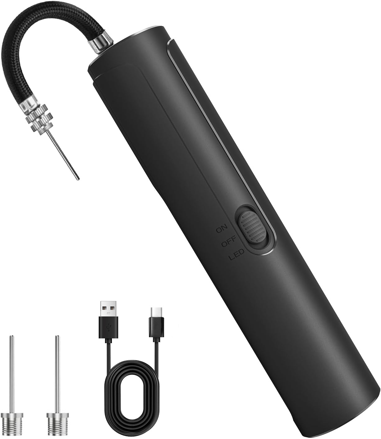 Pumteck AP1-L Electric Air Ball Pump: Portable Fast Inflation Pump with LED Light for All Sports Balls Basketball Soccer Football Volleyball Exercise Accessories with 2 Needles and Storage Bag